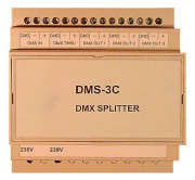 3-wyjściowy SPLITTER DMX  DMS-3C w obudowie na szynę DIN.