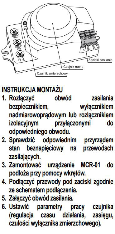 Czujnik ruchu i zmierzchu - instrukcja montażu