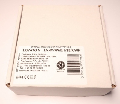 Oprawa awaryjna LED Kwadratowa Lovato N 3W z modułem 1-2h