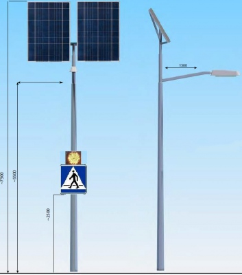 Znak solarny aktywny D6 + lampa ostrzegawcza + lampa uliczna LED