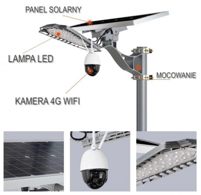 Lampa solarna uliczna z kamerą CCTV Wifi 4G