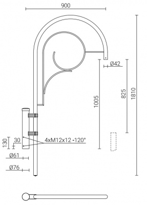 Wysięgnik alum. WA-20/1 fi 42 anodowany inox