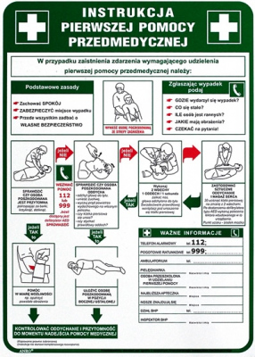 Tabliczka ostrzegawcza PCV /Instrukcja pierwszej pomocy przedmedycznej/ IB13/P
