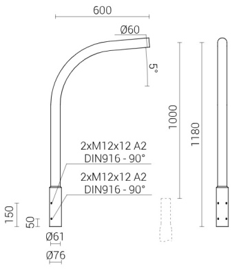 Wysięgnik aluminiowy WR-8A/1/0,6/5 anodowany inox