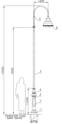 Latarnia parkowa LED 24 słup 4m z fundamentem i oprawą