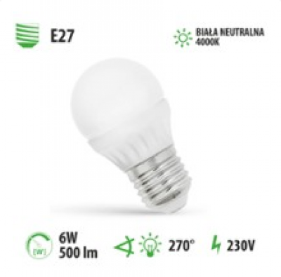 Żarówka Led Smd 6w Kulka E27 Neutralna