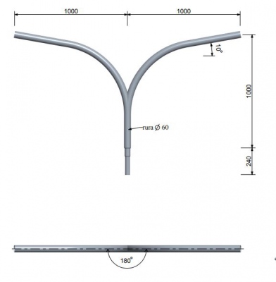 Wysięgnik stalowy 2-ramienny 1M rozstaw ramion 180° - W16/1/2/1-60/10/180/01