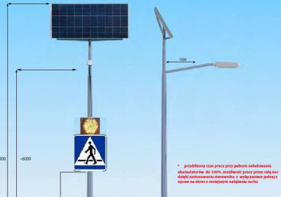 Zestaw solarny 6m + znak D6 + lampa uliczna LED 50W / panel 270W / 120Ah