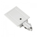 Feed-in for 1-phase high-voltage track, recessed ceiling vers., protection conductor right, white